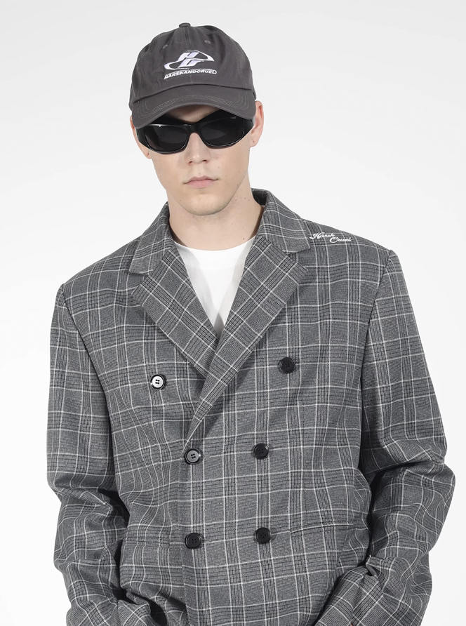 Harsh and Cruel Customized Check Double Breasted Blazer