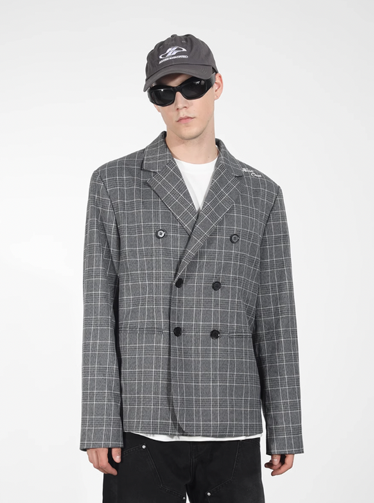 Harsh and Cruel Customized Check Double Breasted Blazer