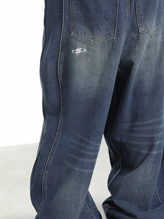 Harsh and Cruel 3D Twisted Wave Logo Distressed Washed Denim Pants
