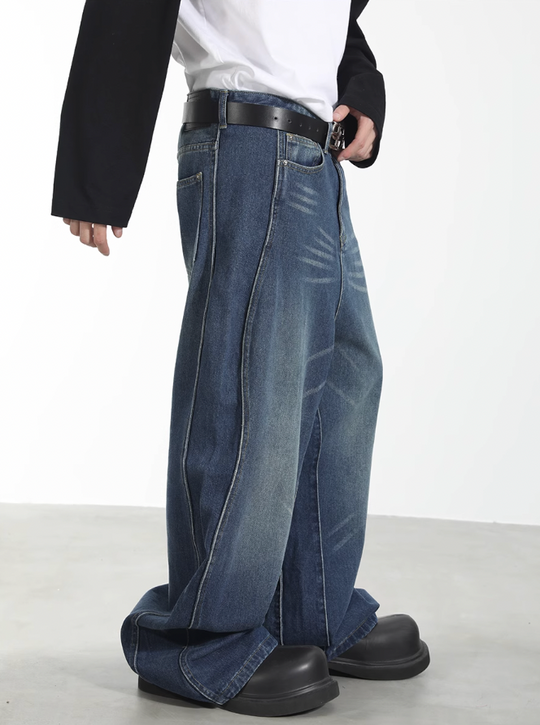 Harsh and Cruel 3D Twisted Wave Logo Distressed Washed Denim Pants