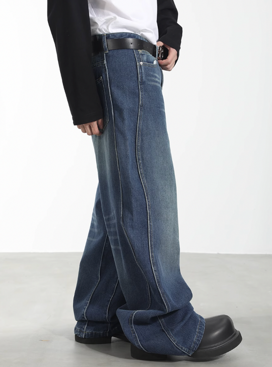 Harsh and Cruel 3D Twisted Wave Logo Distressed Washed Denim Pants