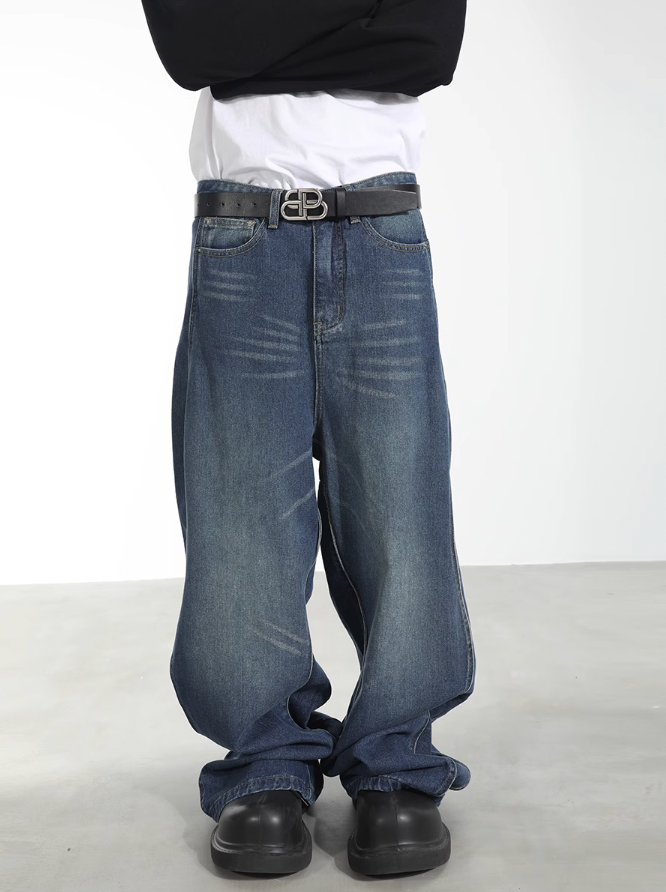 Harsh and Cruel 3D Twisted Wave Logo Distressed Washed Denim Pants