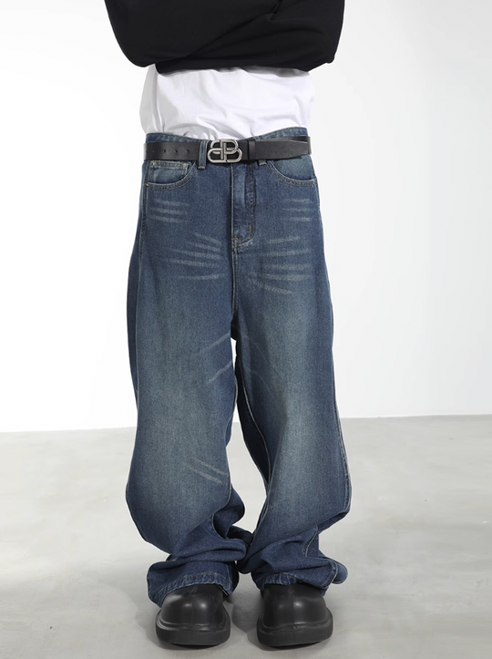 Harsh and Cruel 3D Twisted Wave Logo Distressed Washed Denim Pants