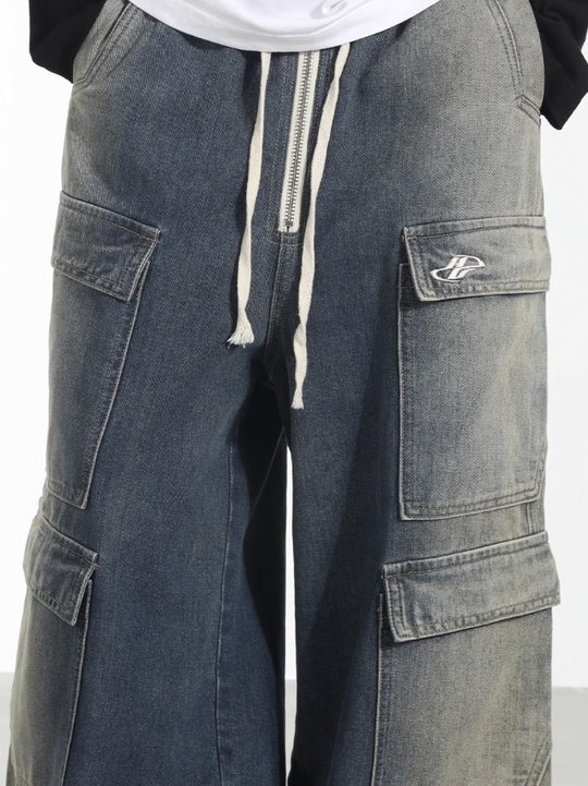 Harsh and Cruel Heavy Wash Multi Pocket Wide Leg Pants