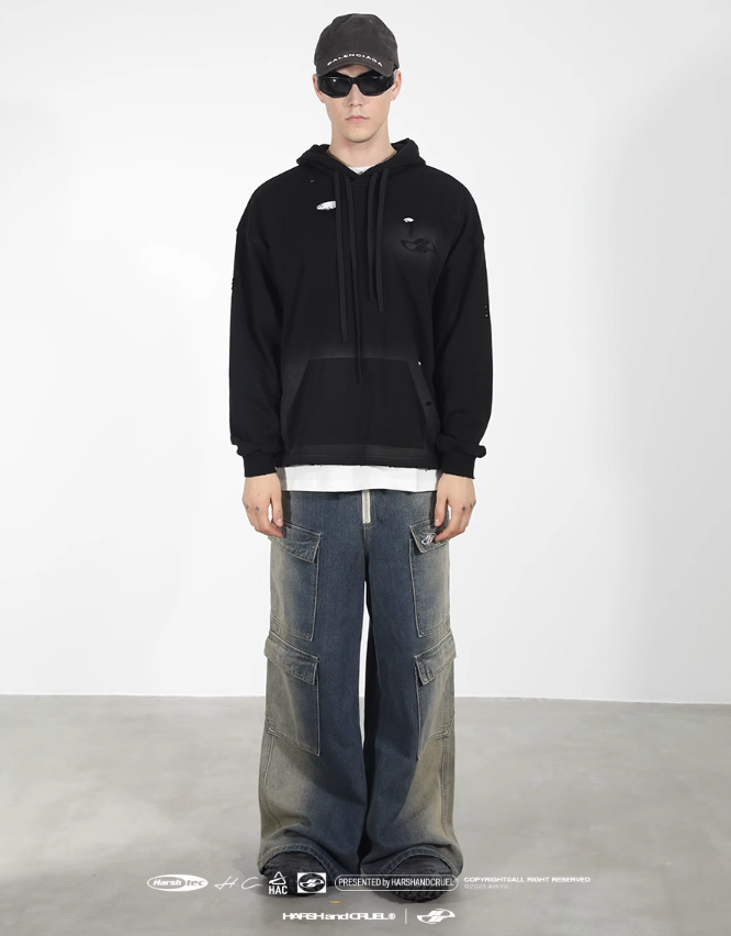 Harsh and Cruel Heavy Wash Multi Pocket Wide Leg Pants