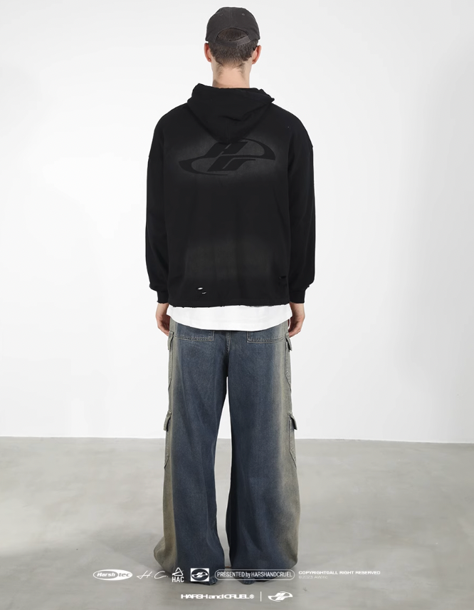 Harsh and Cruel Heavy Wash Multi Pocket Wide Leg Pants