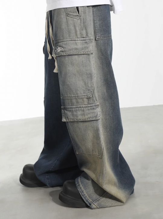 Harsh and Cruel Heavy Wash Multi Pocket Wide Leg Pants