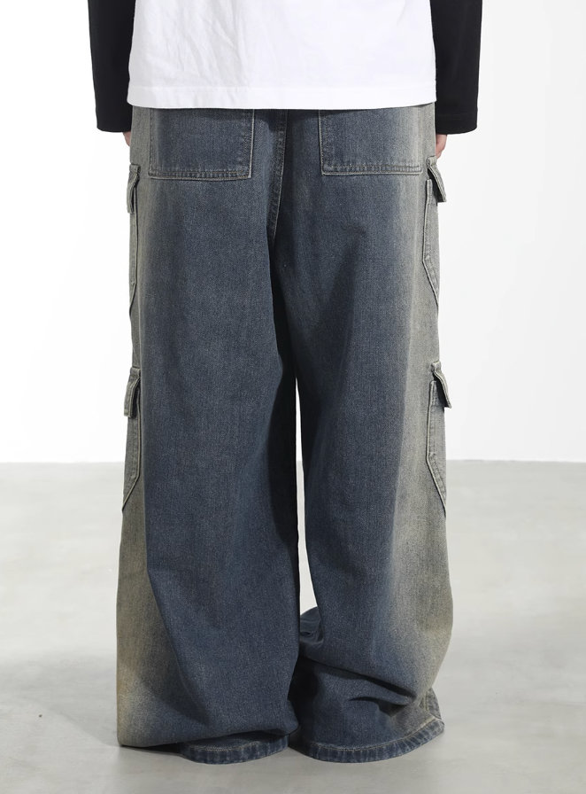 Harsh and Cruel Heavy Wash Multi Pocket Wide Leg Pants