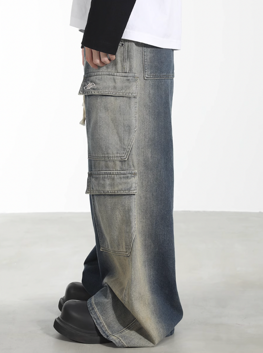 Harsh and Cruel Heavy Wash Multi Pocket Wide Leg Pants