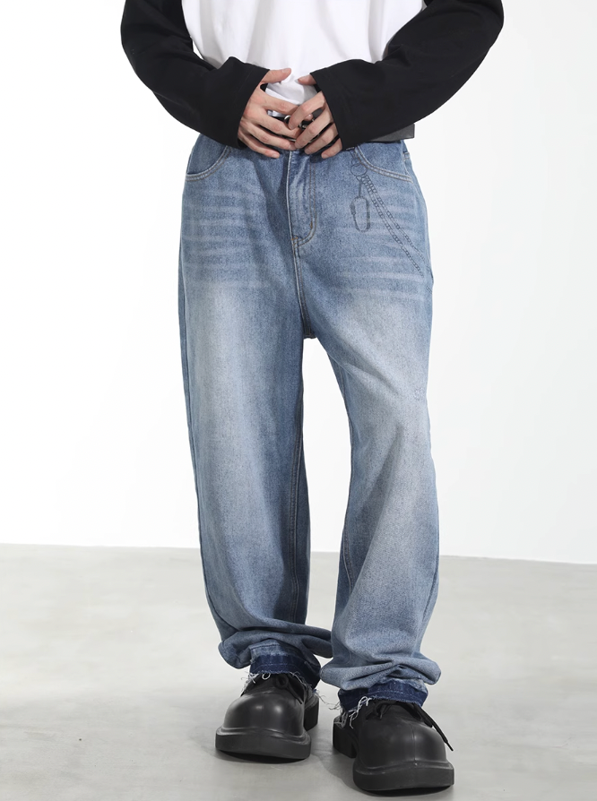 Harsh and Cruel Chain Washed Destruction Denim Pants