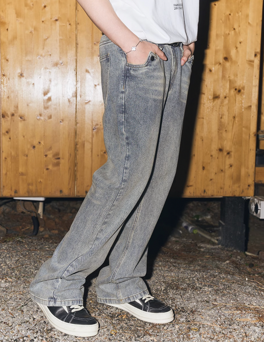 Harsh and Cruel Washed Button Pockets Denim Pants