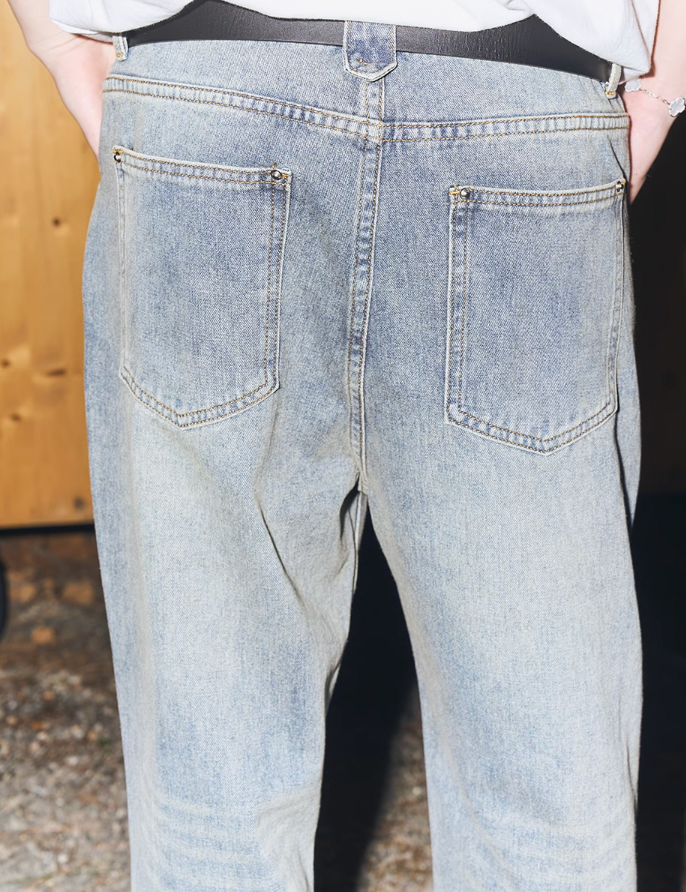 Harsh and Cruel Washed Button Pockets Denim Pants