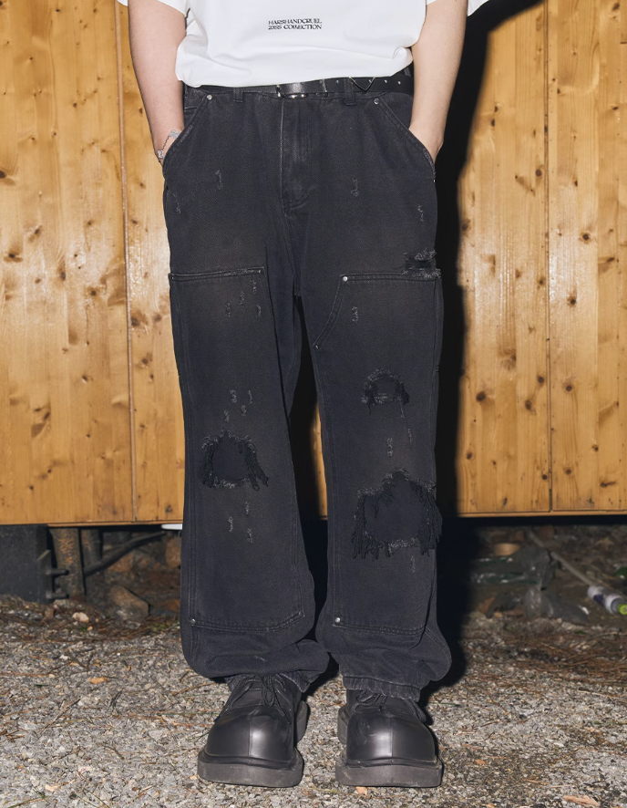 Harsh and Cruel Ripped Straight Stitched Denim Pants