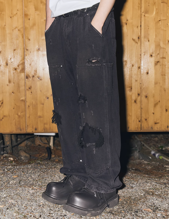 Harsh and Cruel Ripped Straight Stitched Denim Pants