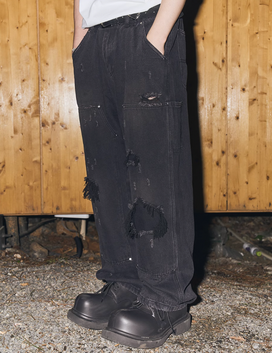 Harsh and Cruel Ripped Straight Stitched Denim Pants