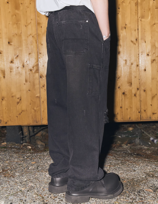 Harsh and Cruel Ripped Straight Stitched Denim Pants