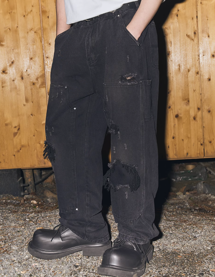 Harsh and Cruel Ripped Straight Stitched Denim Pants