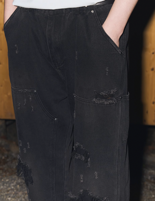 Harsh and Cruel Ripped Straight Stitched Denim Pants