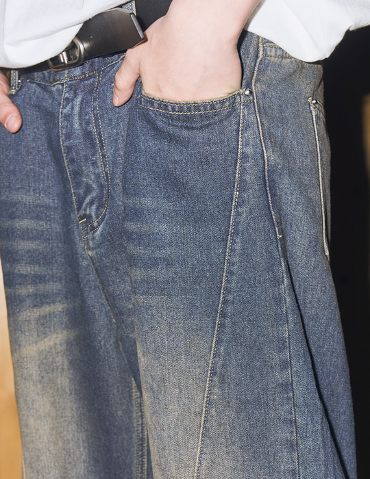 Harsh and Cruel Embroidered Logo Washed Stitched Denim Pants