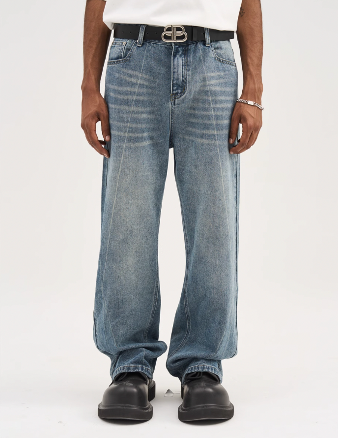 Harsh and Cruel Stitch Interception Washed Denim Pants