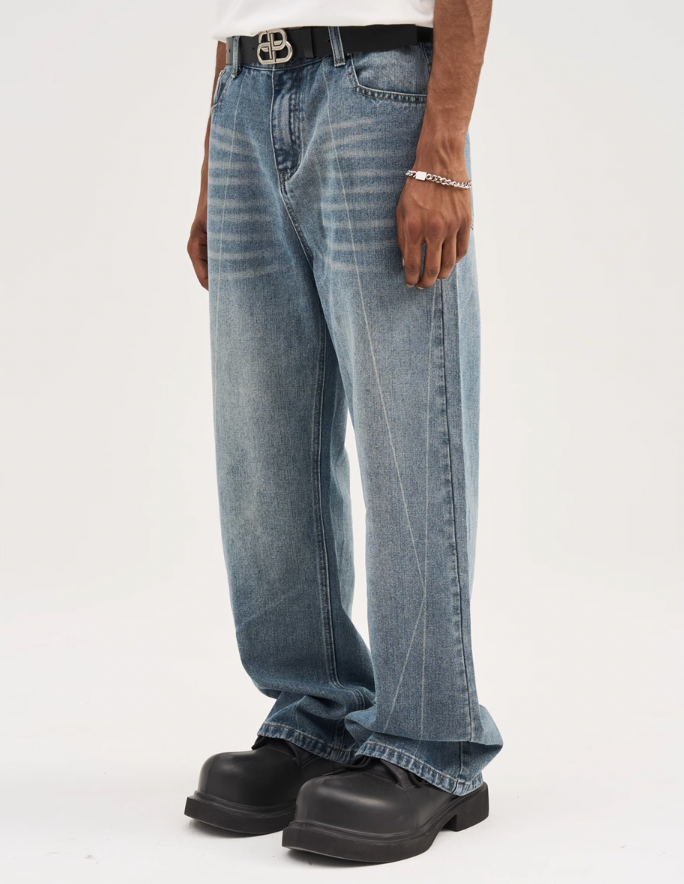 Harsh and Cruel Stitch Interception Washed Denim Pants