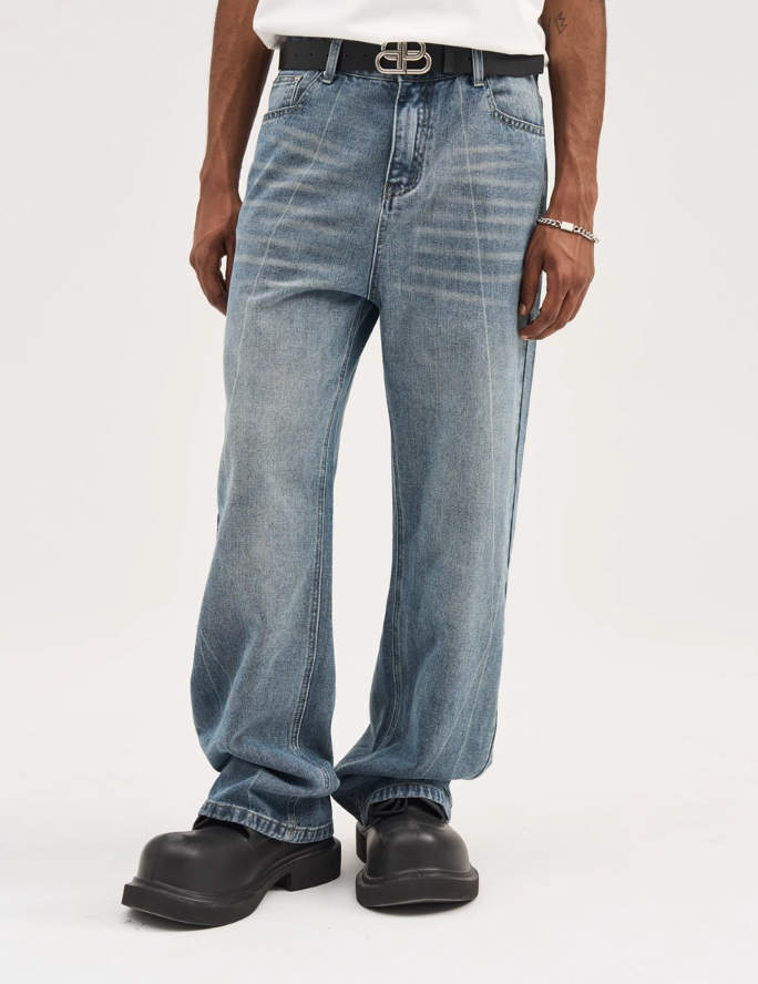 Harsh and Cruel Stitch Interception Washed Denim Pants