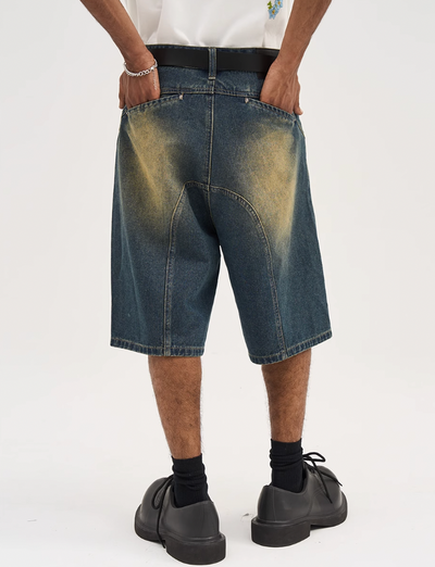 Harsh and Cruel Wash Distressed Frayed Denim Shorts