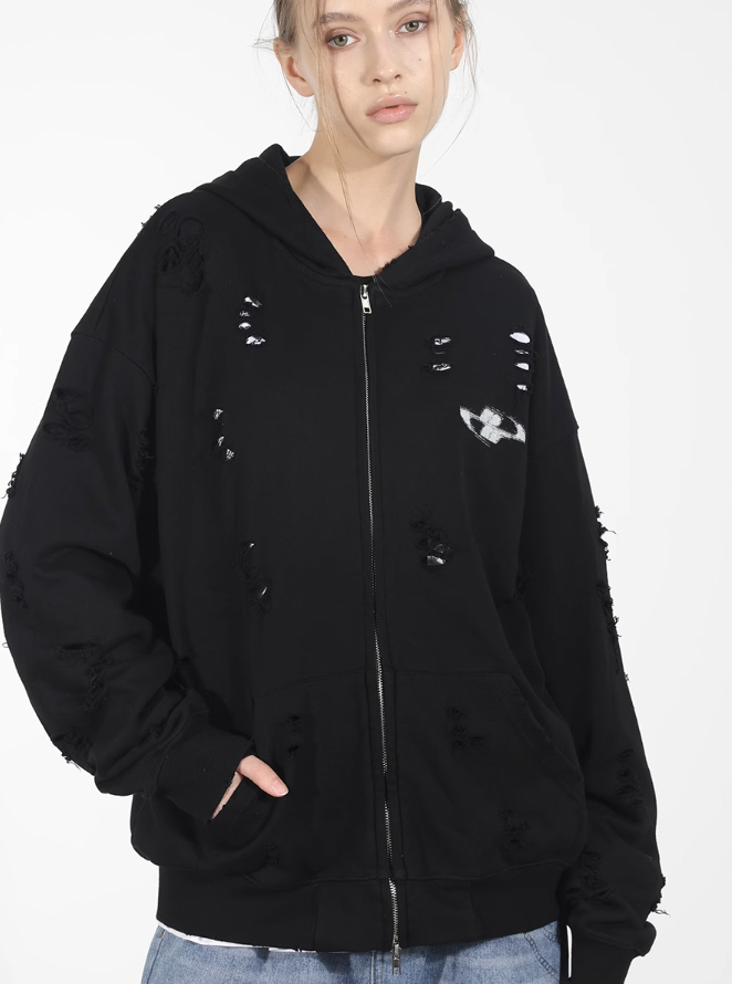 Harsh and Cruel Washed Hand Destroyed Noise Shadow Print Hoodie