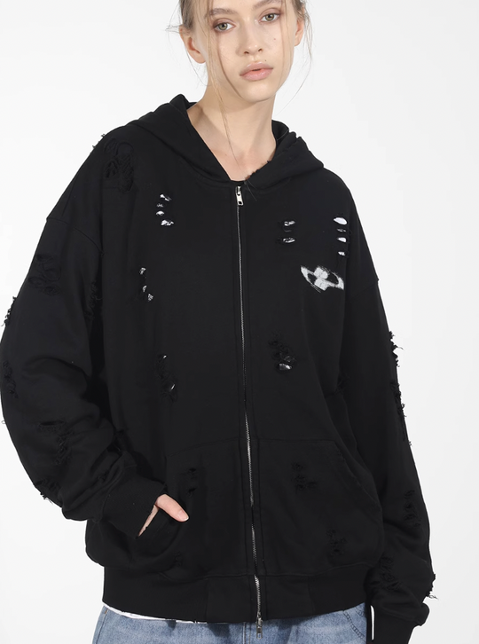 Harsh and Cruel Washed Hand Destroyed Noise Shadow Print Hoodie