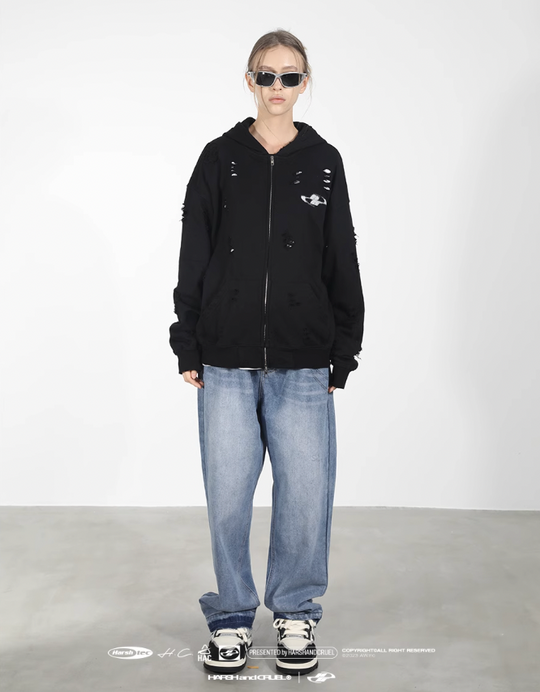 Harsh and Cruel Washed Hand Destroyed Noise Shadow Print Hoodie