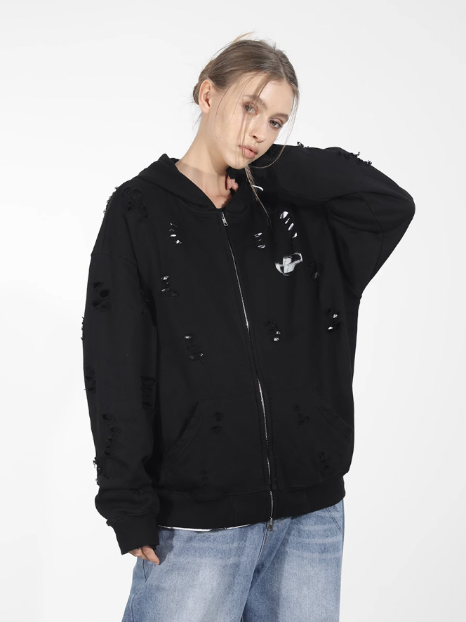 Harsh and Cruel Washed Hand Destroyed Noise Shadow Print Hoodie