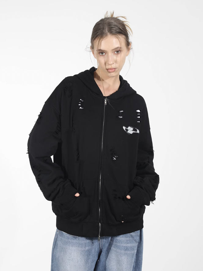 Harsh and Cruel Washed Hand Destroyed Noise Shadow Print Hoodie