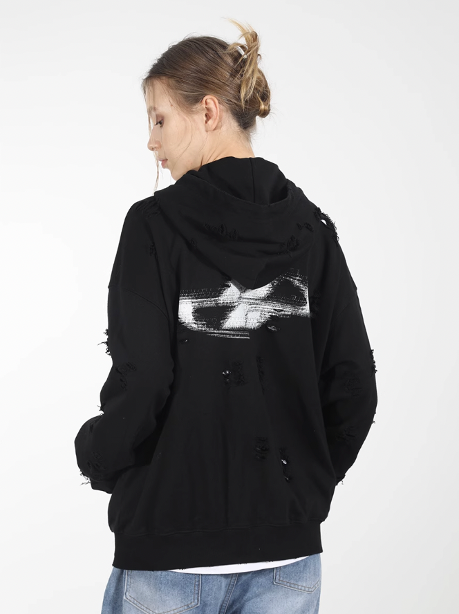 Harsh and Cruel Washed Hand Destroyed Noise Shadow Print Hoodie