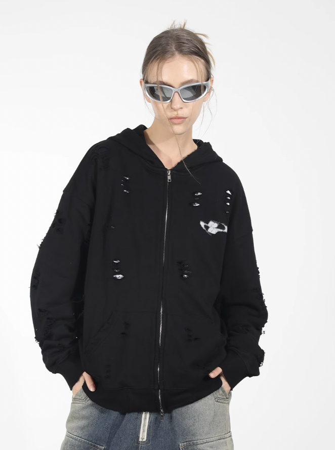 Harsh and Cruel Washed Hand Destroyed Noise Shadow Print Hoodie