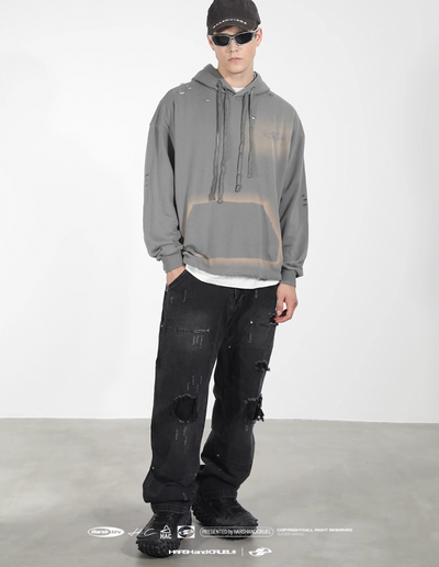 Harsh and Cruel Wash Damage Double Hooded Rope Hoodie