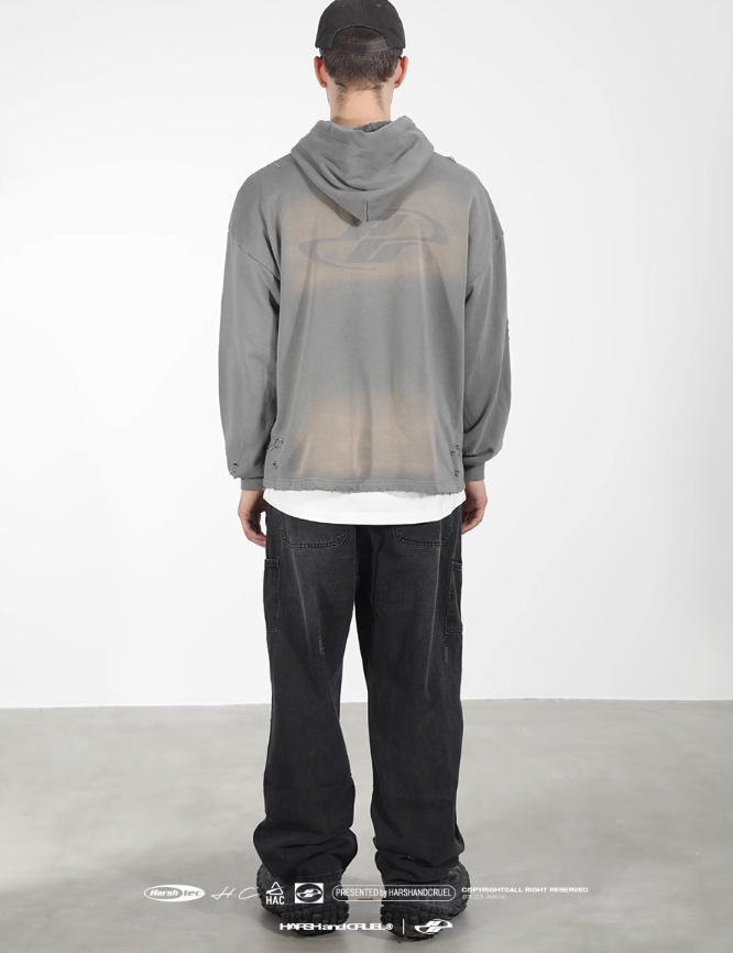 Harsh and Cruel Wash Damage Double Hooded Rope Hoodie