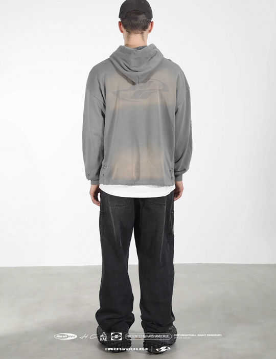 Harsh and Cruel Wash Damage Double Hooded Rope Hoodie