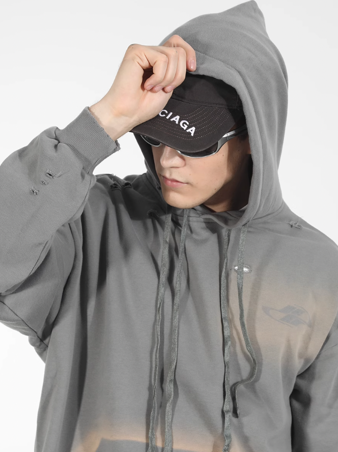 Harsh and Cruel Wash Damage Double Hooded Rope Hoodie