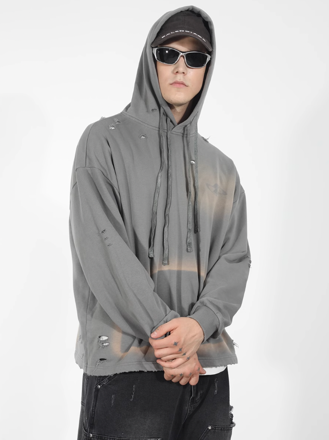 Harsh and Cruel Wash Damage Double Hooded Rope Hoodie