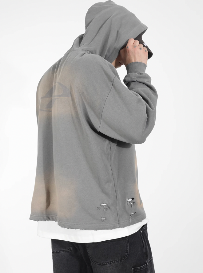 Harsh and Cruel Wash Damage Double Hooded Rope Hoodie