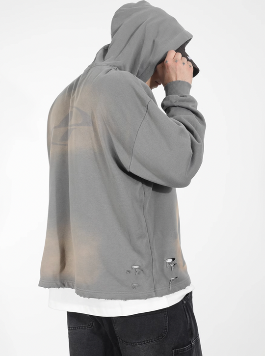 Harsh and Cruel Wash Damage Double Hooded Rope Hoodie