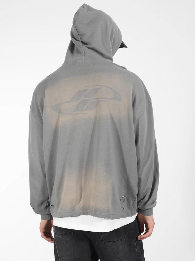 Harsh and Cruel Wash Damage Double Hooded Rope Hoodie