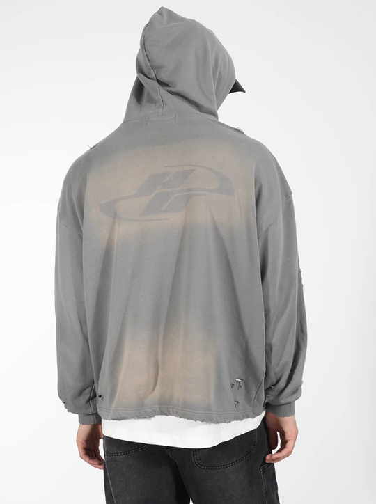 Harsh and Cruel Wash Damage Double Hooded Rope Hoodie