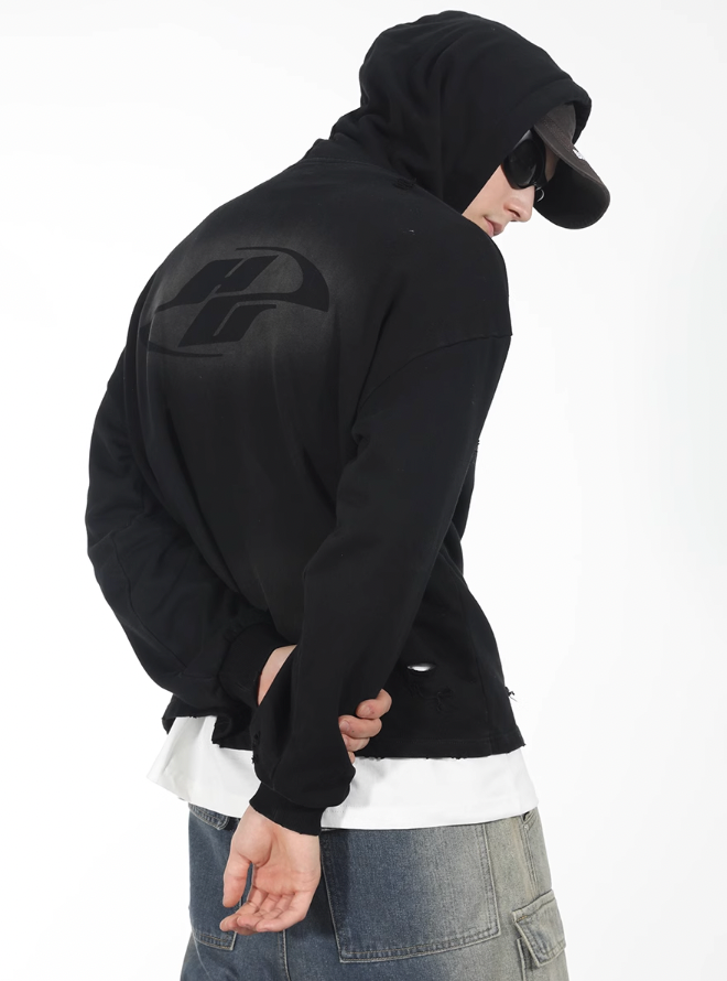 Harsh and Cruel Wash Damage Double Hooded Rope Hoodie
