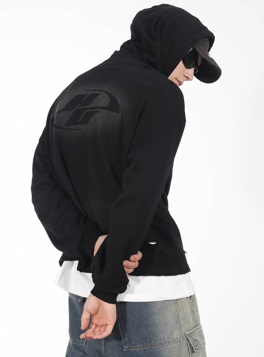 Harsh and Cruel Wash Damage Double Hooded Rope Hoodie