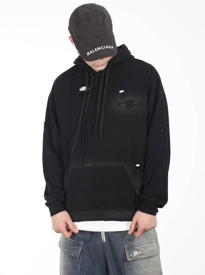 Harsh and Cruel Wash Damage Double Hooded Rope Hoodie