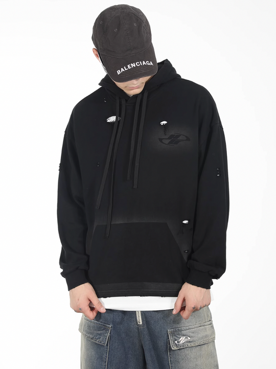 Harsh and Cruel Wash Damage Double Hooded Rope Hoodie