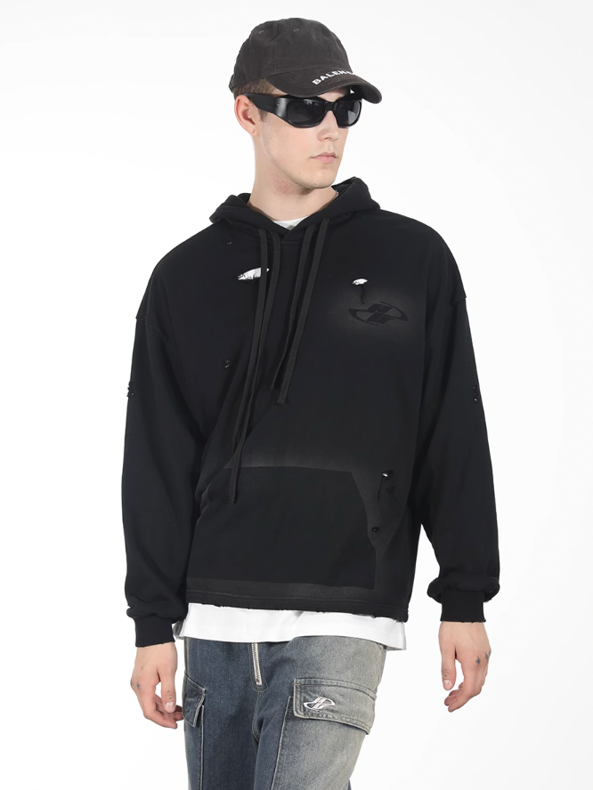 Harsh and Cruel Wash Damage Double Hooded Rope Hoodie
