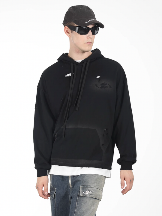 Harsh and Cruel Wash Damage Double Hooded Rope Hoodie