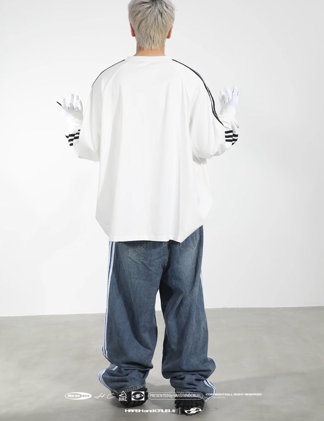 Harsh and Cruel Sport Splicing Embroidery Long Sleeve Tee